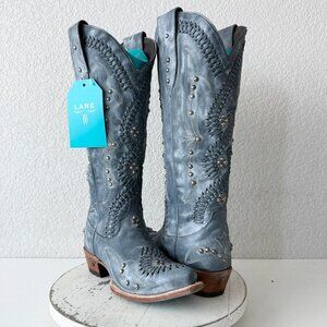 Lane COSSETTE Cowboy Boots Washed Denim Western Cowgirl Tall Snip Toe Womens 7